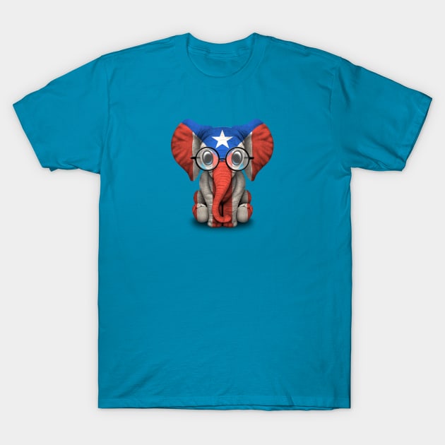 Baby Elephant with Glasses and Puerto Rican Flag T-Shirt by jeffbartels